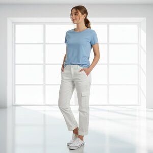 Calvin Klein White 100% Cotton Cargo Pants w/ Button Cuff Legs – Size 10